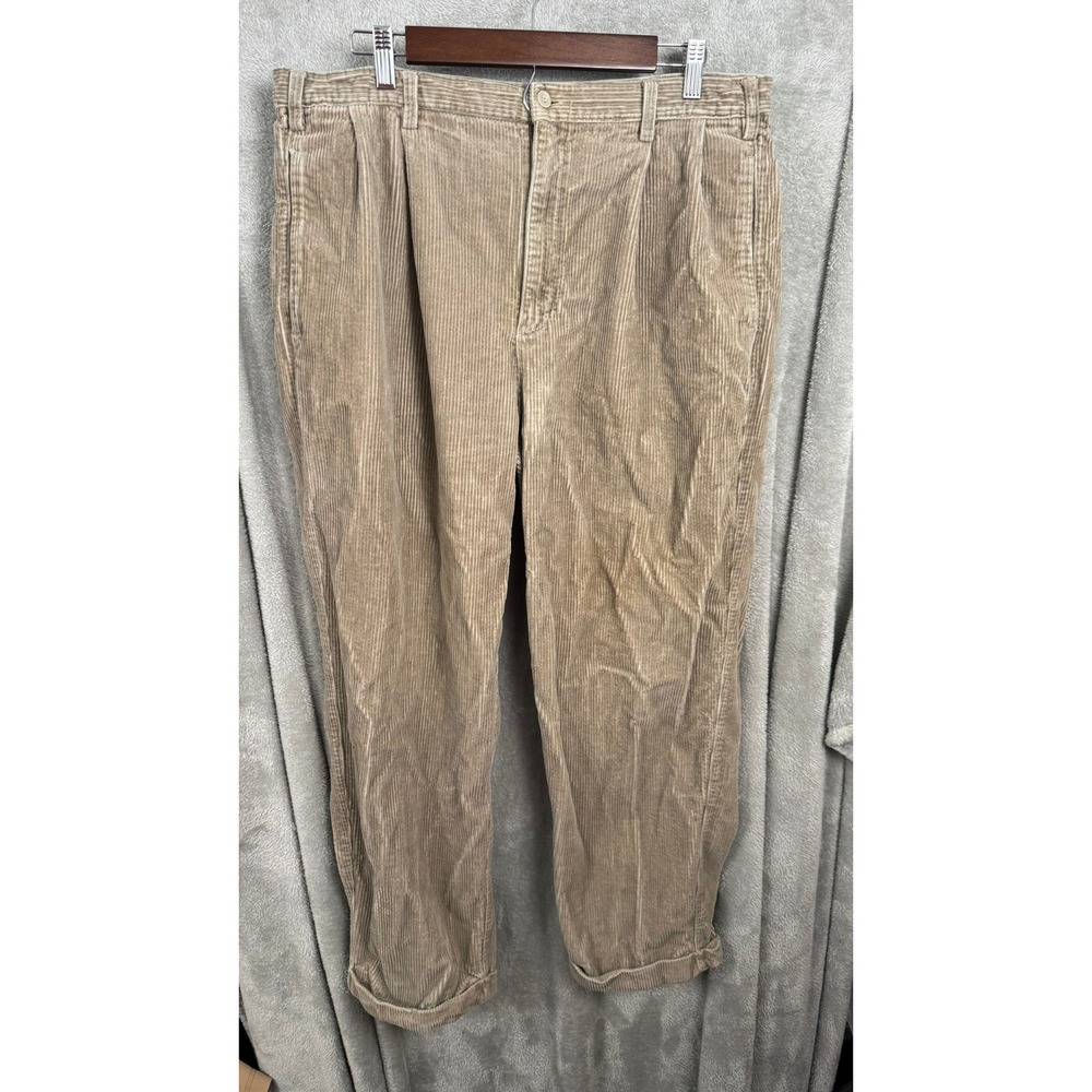 North Bay Mens Corduroy Pants Beige Pleated Front Casual Trousers 36x30